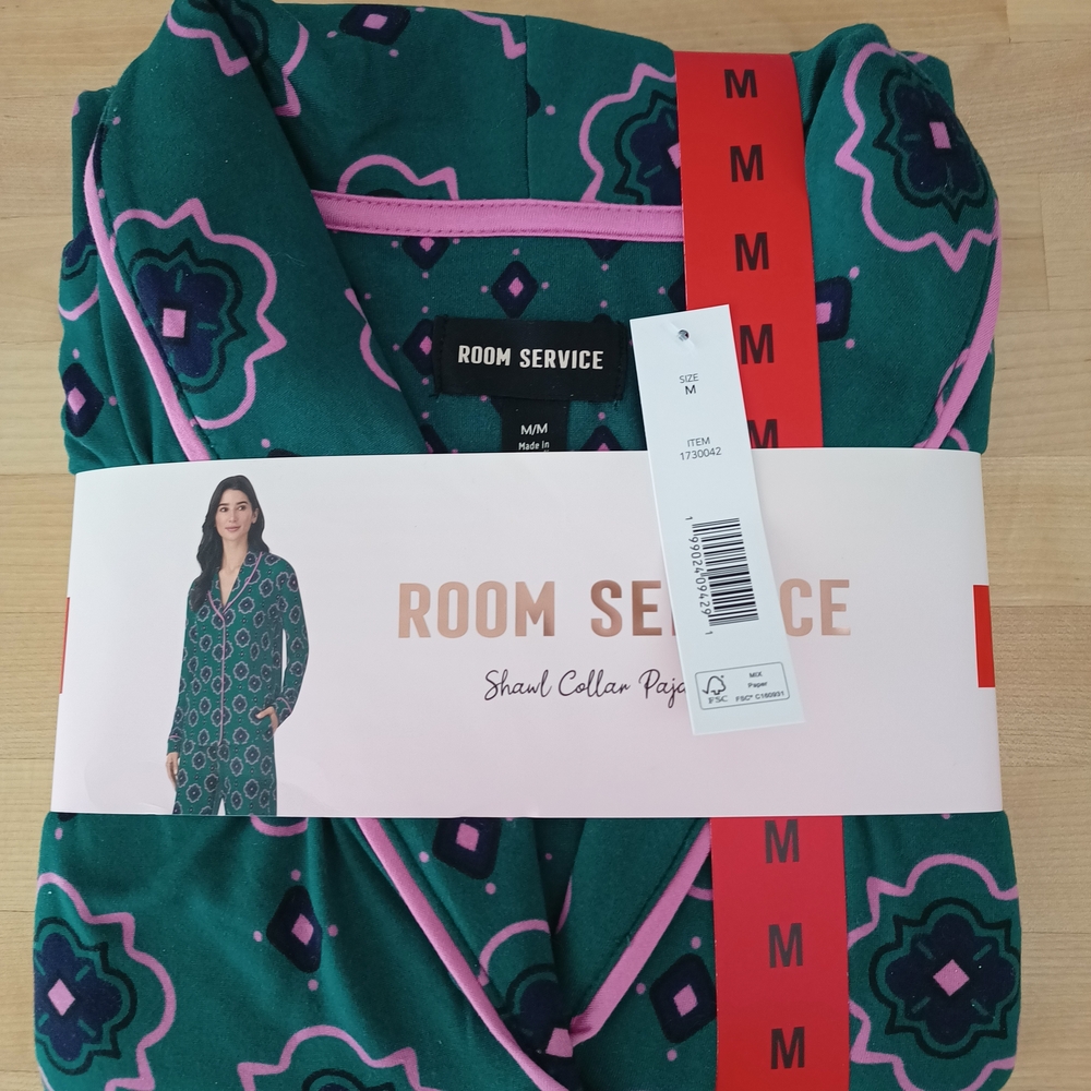 Room Service Green and Pink Shawl Collar Pajama Set
